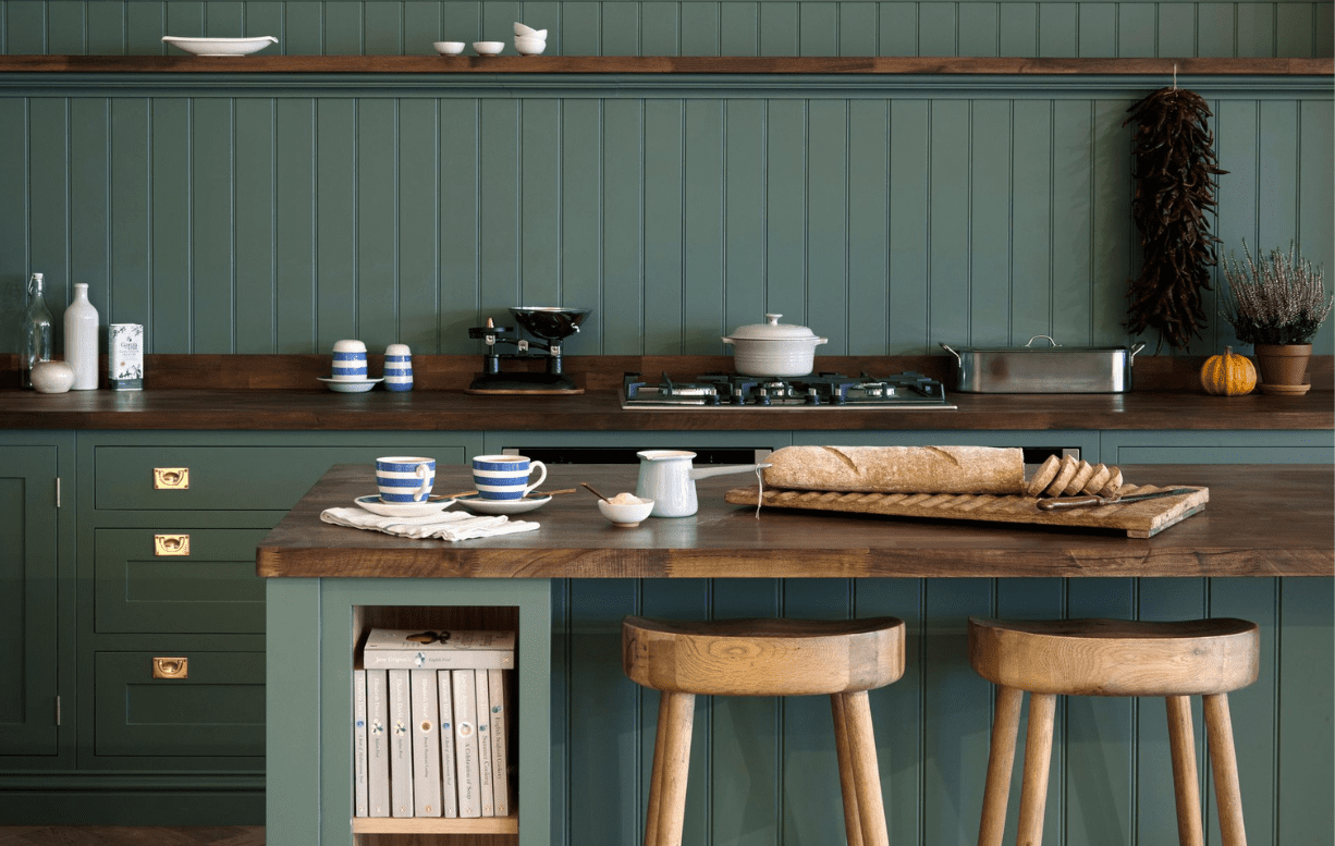 Green farmhouse kitchen island