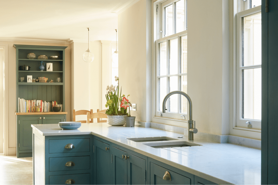 Light blue kitchen in the summer