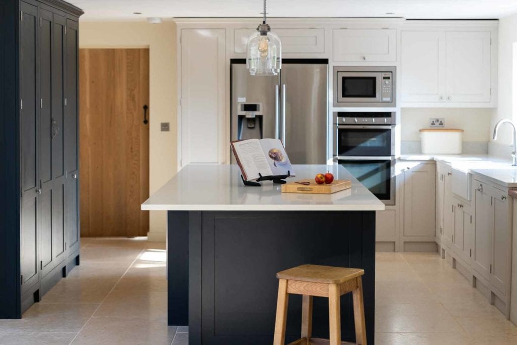 Grey & Ivory shaker kitchen with island by Olive and Barr